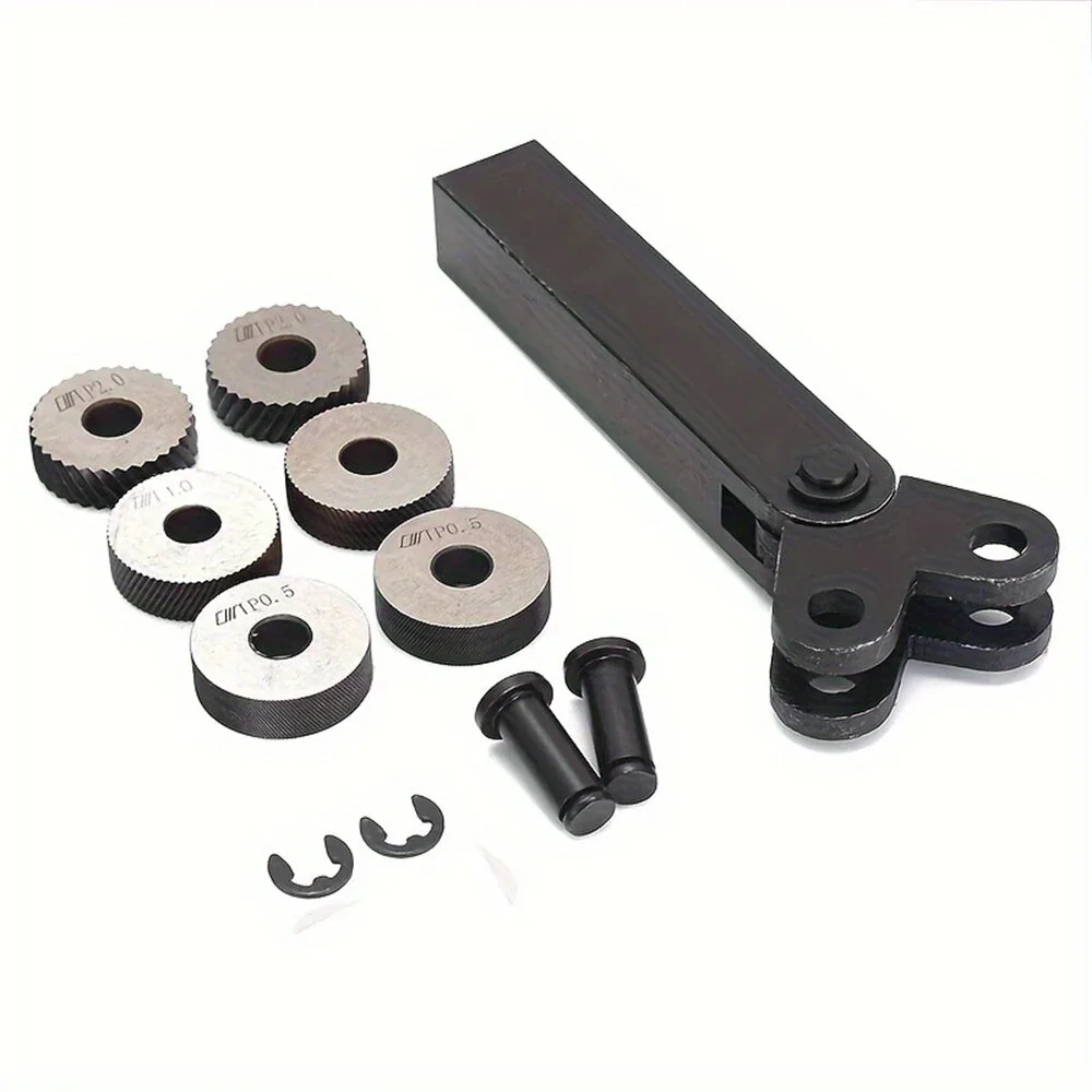 Knurling tool set 7PCS 0.5/1/2mm diagonal dual wheel linear knurl steel lathe cutter wheel holder hob