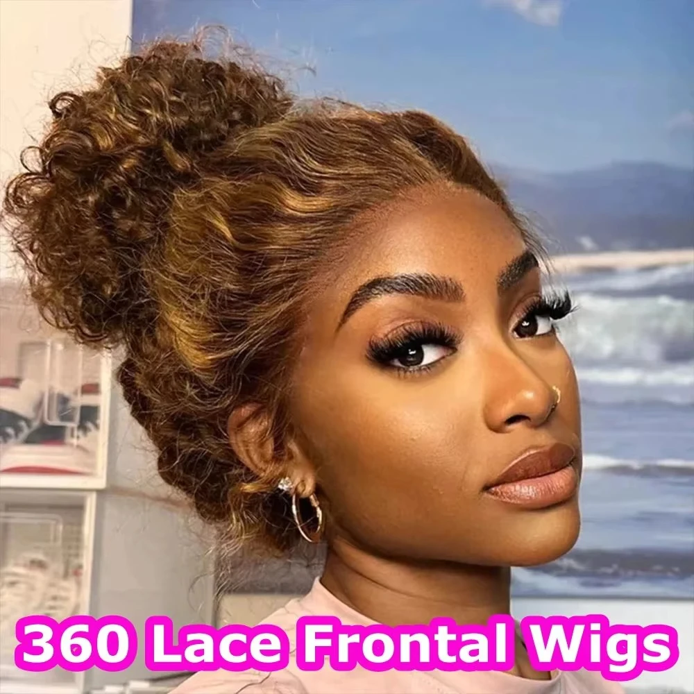 Rosslyn Curly Wigs P4/27 Highlight Wig Human Hair Water Deep Wave Frontal Wig Hd Lace Wigs 360 Full Lace Bleached Knoted