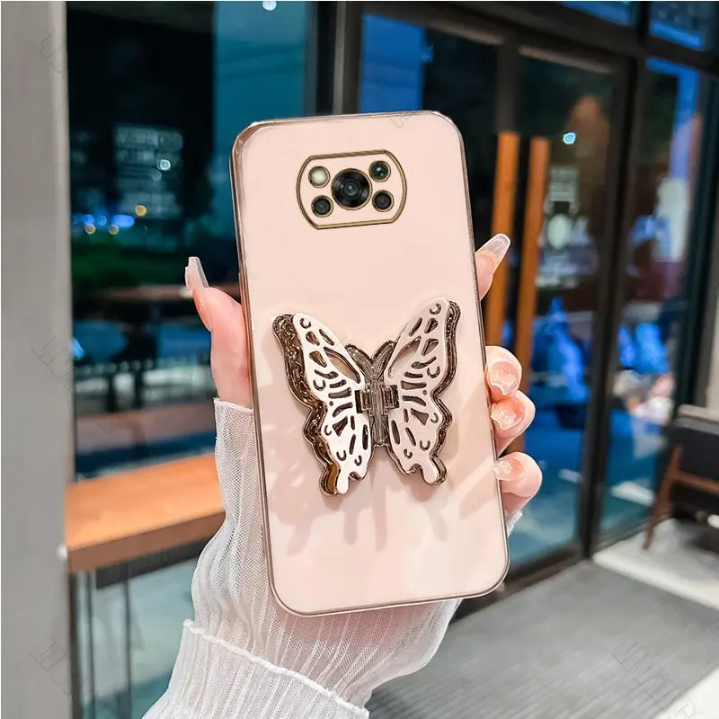 Luxury Butterfly Plating Holder Phone Case with Stand Feature
