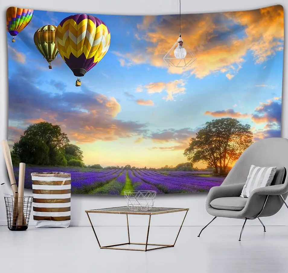 Lavender Tapestry Blooming Fields in Rows Tapestry Aromatherapy Countryside Tapestry Wall Hanging Bedroom Living Room Dorm
