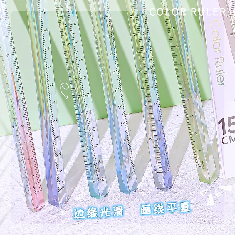 15cm 투명 그라디언트 색상 삼각형 직선 눈금자 삼각형 눈금자 측정 도구 학교 사무용품 편지지