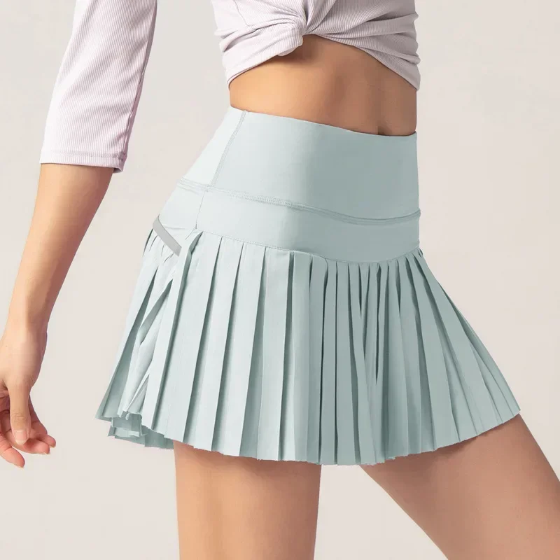 Sports Fitness Skirts Women Tennis Skirt Pleated Shorts Pocket High Waisted Yoga Running Outdoor Quick Dry Short Skirt Pink New men s summer o neck solid color casual set high quality short sleeve t shirt shorts fashion outdoor sports brand two pieces