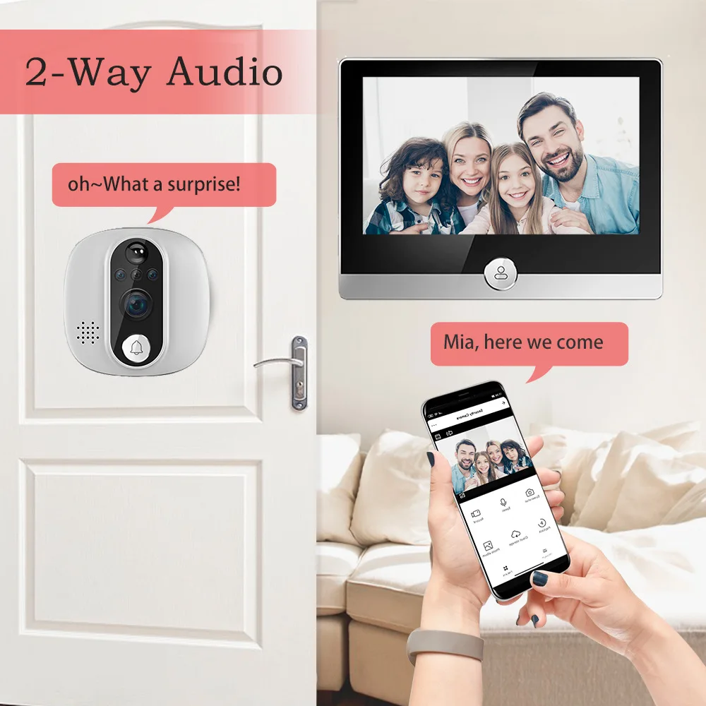 Eletrônico Inteligente Tuya Magic Door Câmera 1080p 2.4g Wi-fi Detecção de Movimento Automático Door Eye Digital Door Viewer Campainha sem Fio