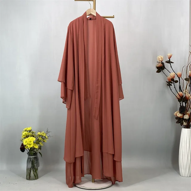 Abaya Ouverte en Mousseline de Soie pour Femme Musulmane, Kaftan Islamique, Caftan Marocain, Robe Modeste, Kimono de Dubaï, Ramadan Kebaya