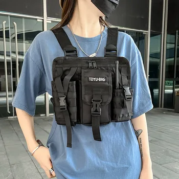 남녀공용 기능성 전술 체스트 백, 총알 힙합 조끼, 스트리트 웨어 백, 허리 팩, 여성용 블랙 체스트 리그 백, 패션