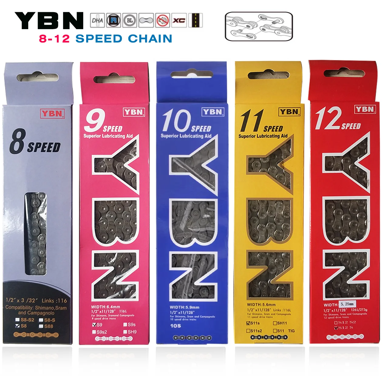 

Free delivery Taiwan YBN 8-12 speed mountain road bicycle lightweight chain suitable for SHIMANOSRAM variable speed flywheel