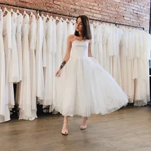 

White A-Line Tulle Bridal Wedding Dress Sexy Sleeveless Tubeless Bridesmaid Gowns Zip-Up Prom robes de soirée vestidos de fiesta
