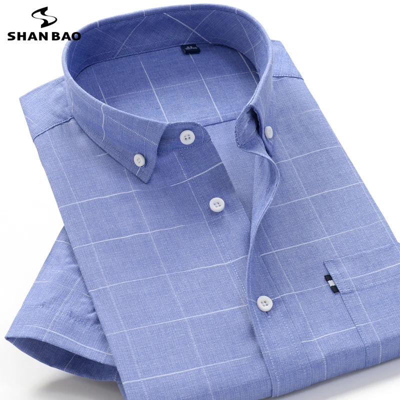 Men's Business Casual Loose Plaid Short-sleeved Shirt Summer Professional Office Large Size Shirt