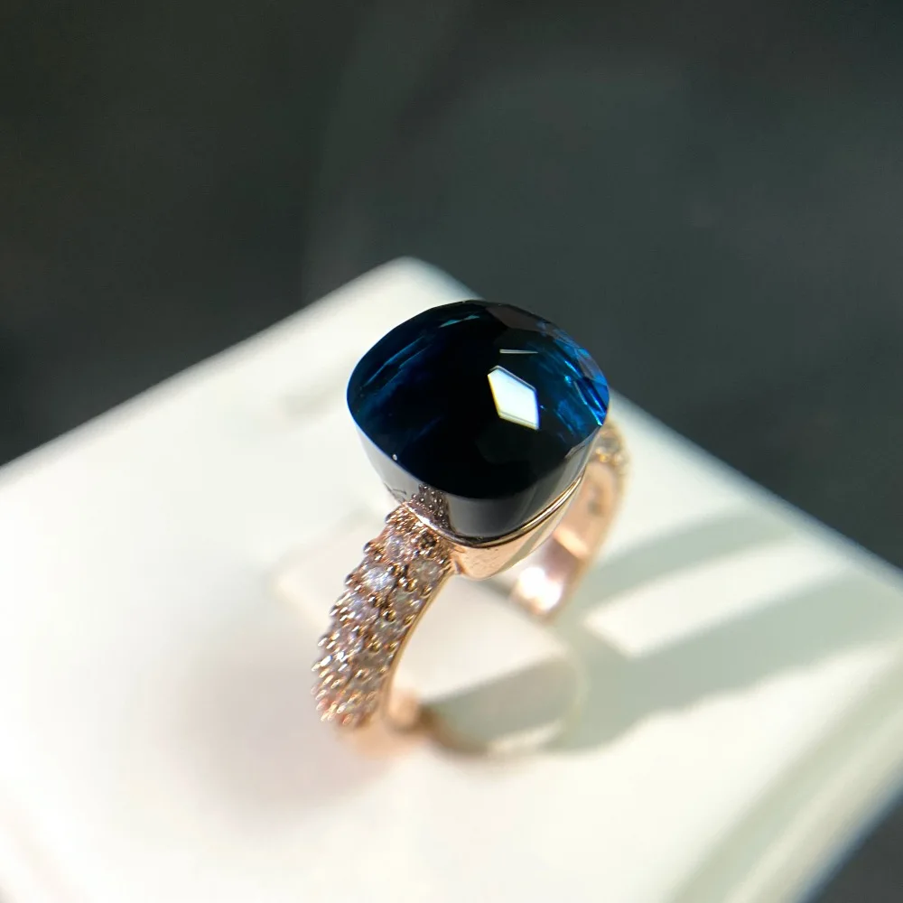 Hot Candy Square Ring Intarsio Zircone Anello Di Cristallo Colorato Per Le Donne Gioielli Di Moda Per Feste Placcato Oro Anello Topazio Blu Regalo