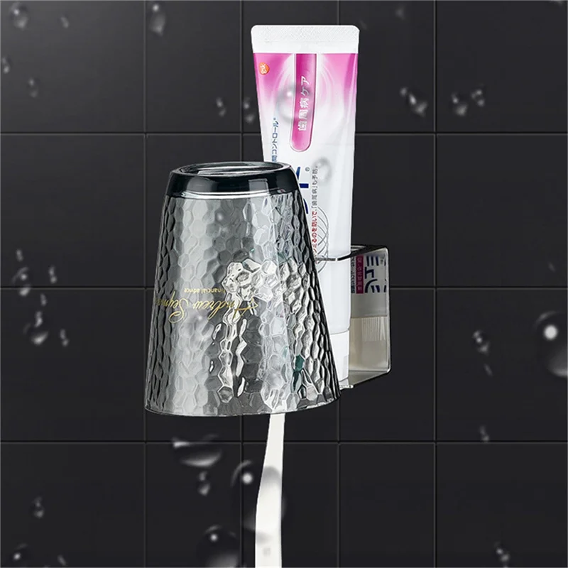 Self-adhesive Wall Mount Stainless Steel Toothbrush Holder Punch-free Toothpaste Organizer Mouthwash Cup Stand Bathroom Tools