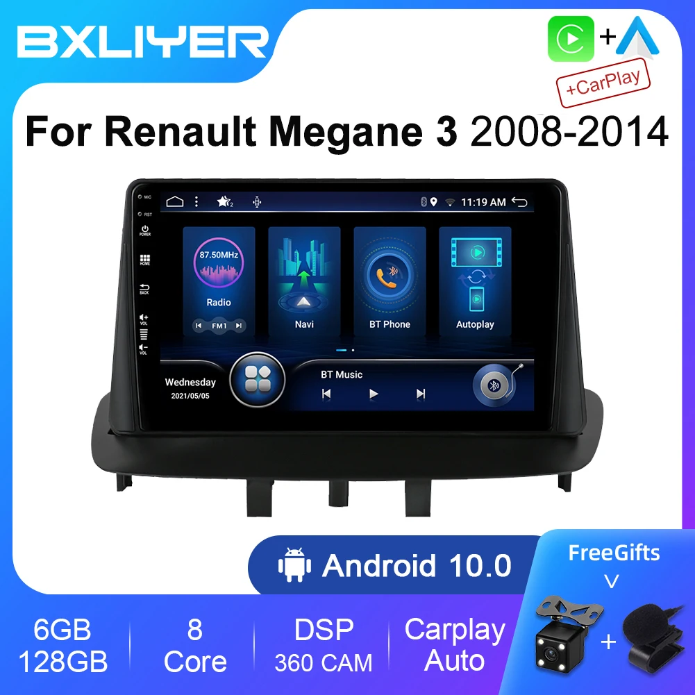 

Автомагнитола BXLIYER Android 12 для Renault Megane 3 Fluence 2008-2014 мультимедийный 2Din 4G WIFI GPS-навигация Carplay DVD головное устройство