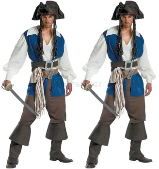 Costume cosplay da pirata di Halloween da uomo Pirati adulti dei Caraibi Abiti medievali Uniformi vichinghe retrò Uniformi fantasia