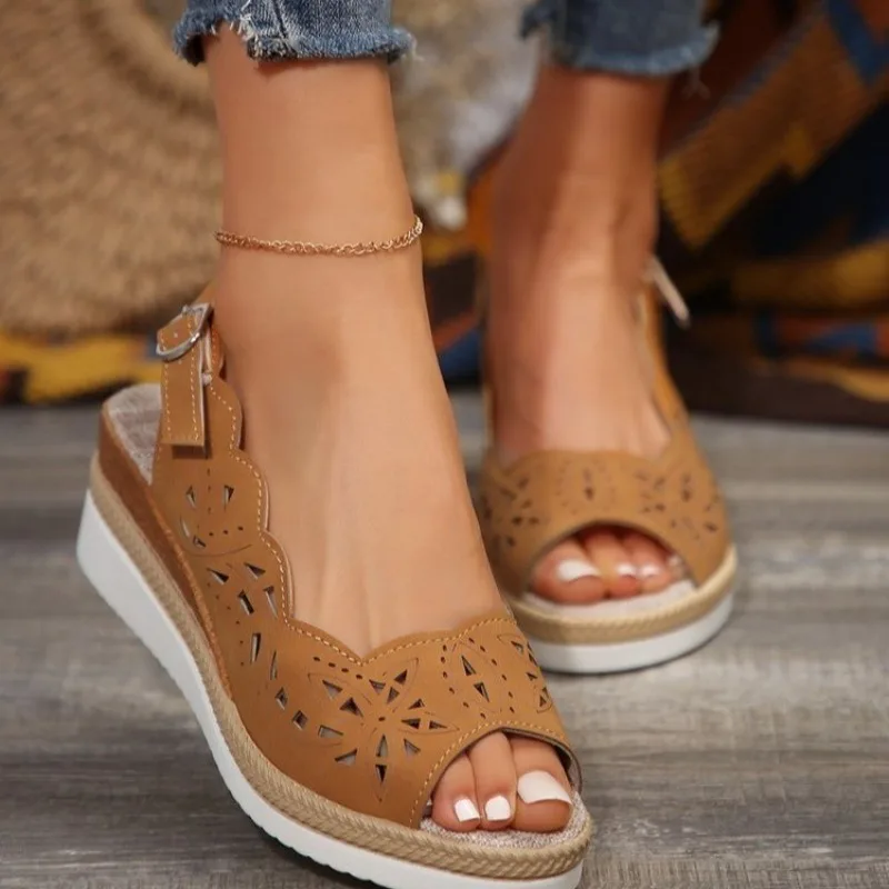 2024 New Women's Shoes Summer Retro Roman Sandals Women Pu Casual Wedge Sandals Slippers Women Platform Slippers Plus Size 43