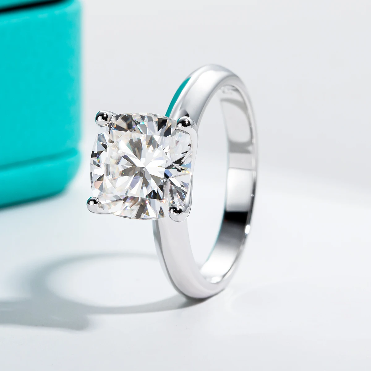 AnuClub Moissanite Engagement Ring - 3 Stone D Color VVS1 Round Cut 925 Sterling Silver