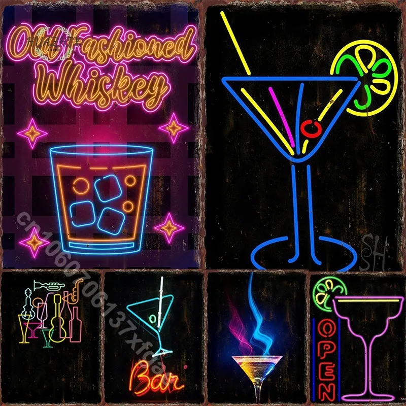 

Neon Juice Metal Tin Sign Colorful Plate Beer Wall Decor Room Door Coffee Vintage for Art Club Cafe Home Party Retro Decoration