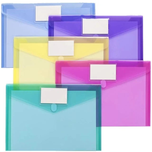 5pcs Pochette Plastique A4,5 Couleurs Enveloppe Transparente