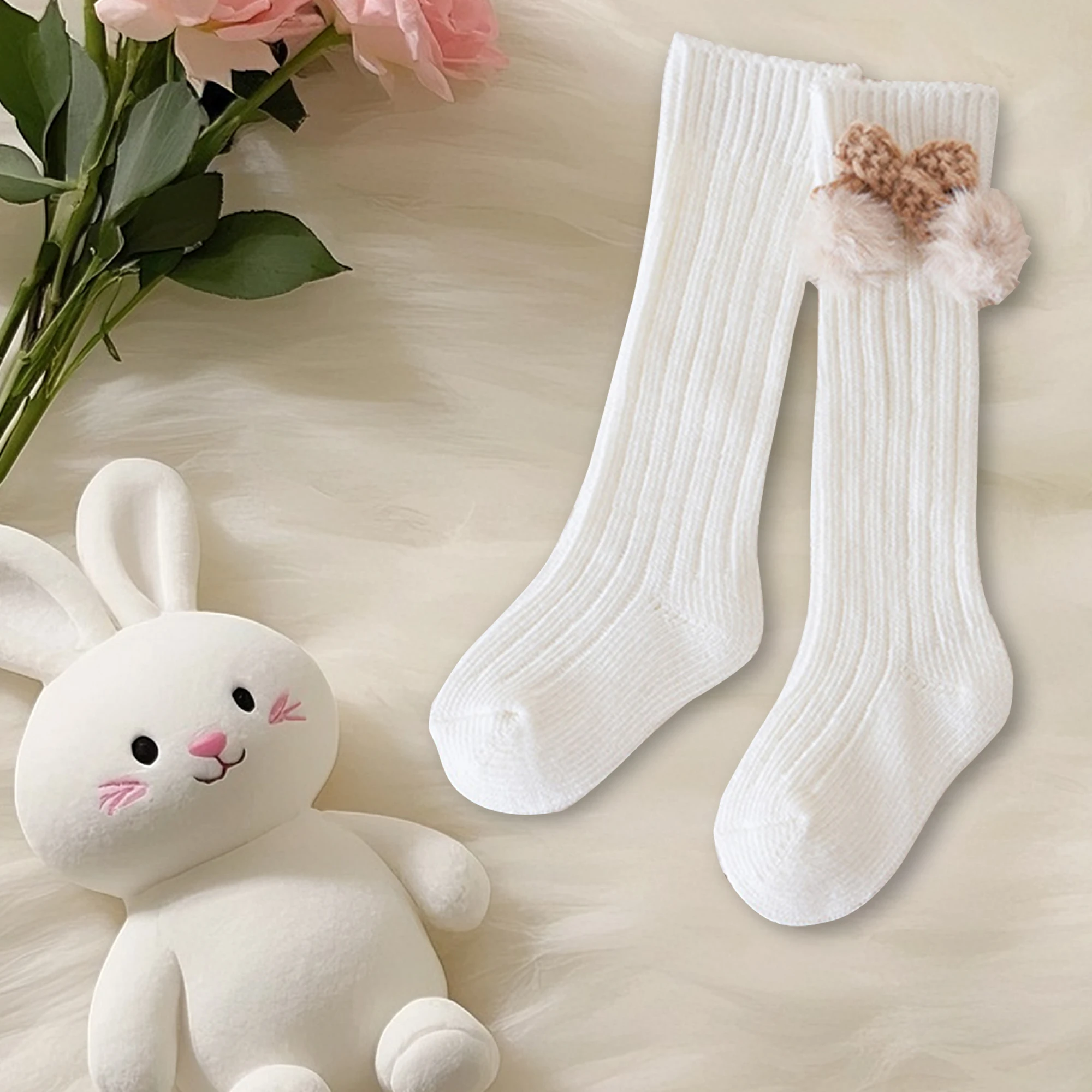 Adorable Toddler Girls Thigh High Socks Festive Ribbon Embellished Hosiery Trendy Cozy Stockings for Everyday Outfits