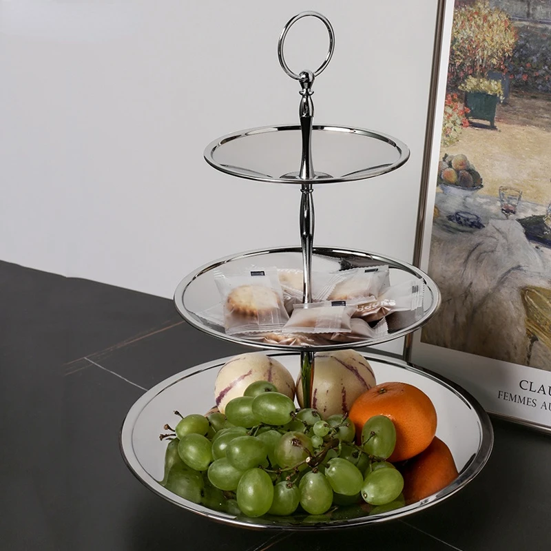 

Three-layer Stainless Steel Display Rack Fruit Tray Creative Round Storage Candy Restaurant Basket Dishes