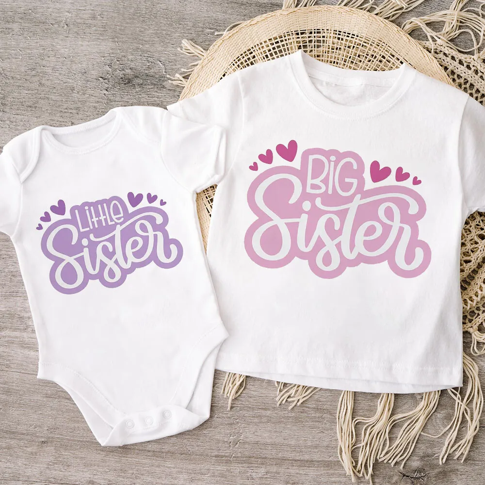 Big Sister Little Sister Family Matching Kids Clothes Short Sleeve T Shirt Baby Bodysuit Kid Jumpsuit Sisters Shirt and Bodysuit 6