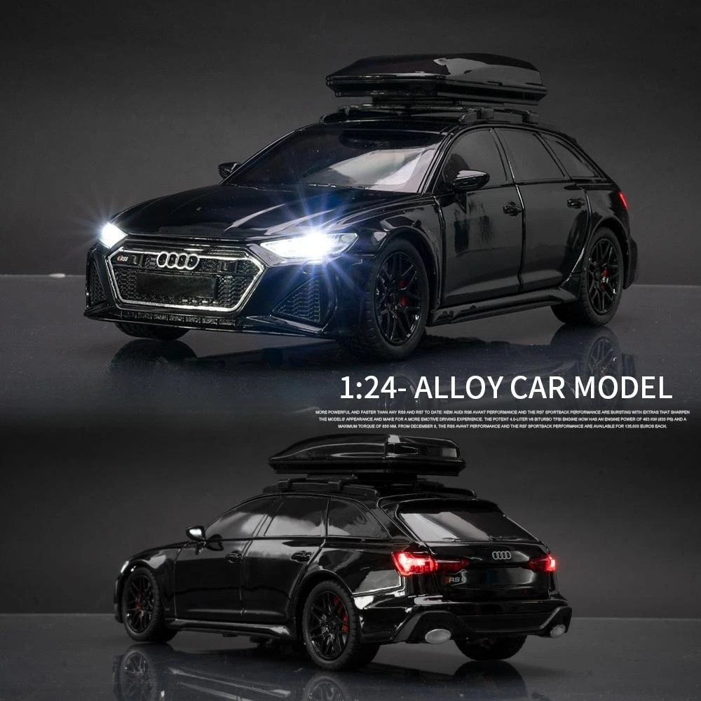 1/24 Audi RS6 Toy Car Model 1:24 Diecast Racing Vehicle Miniature Pull Back Sound Light Doors Openable Collection Gift For Kid 4