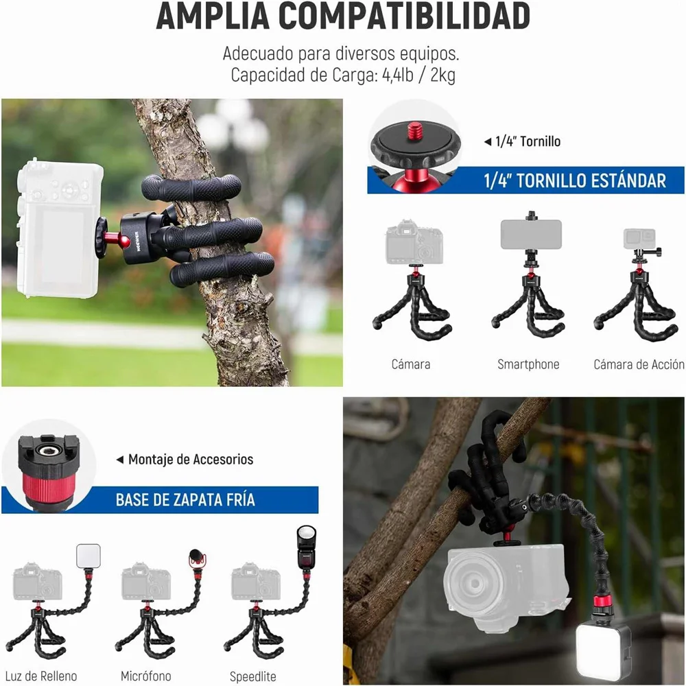 NEEWER Flexible Tripod w Magic Arms Remote Desk Phone Tripod Stand for iPhone 16 15 14 Pro MAX DSLR Gopro 13 Action Cam Mount