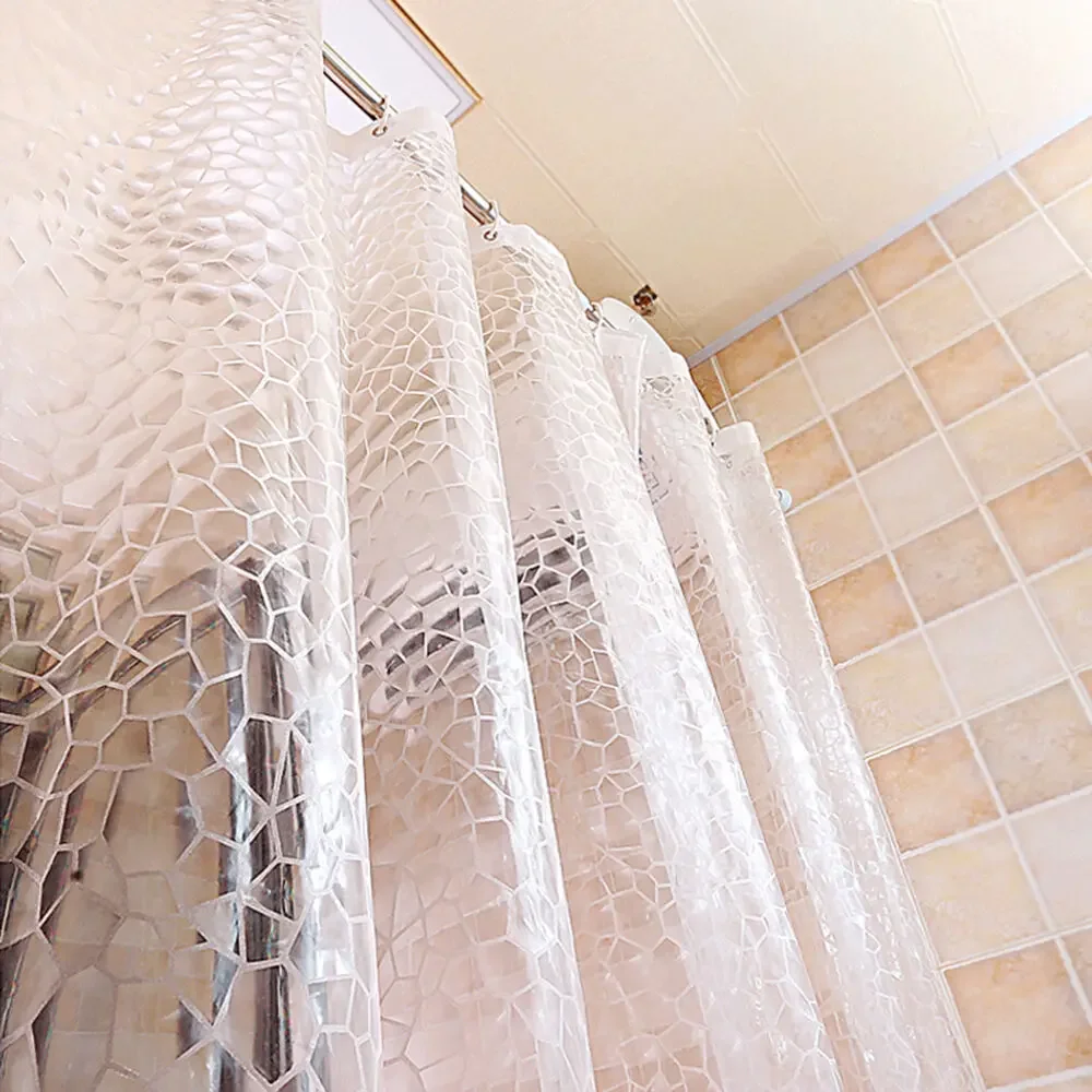 Waterproof 3D Bathroom Shower Curtain Transparent with Hooks Thickened