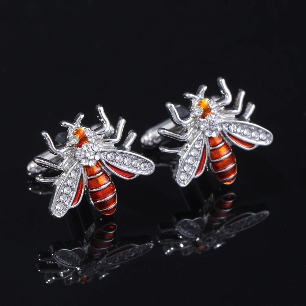 

New Arrival Fashion Honeybee Rhinestone Cufflinks for Mens Brand Crystal Silvery Shirt Cuff Links Pattern Wedding Gift
