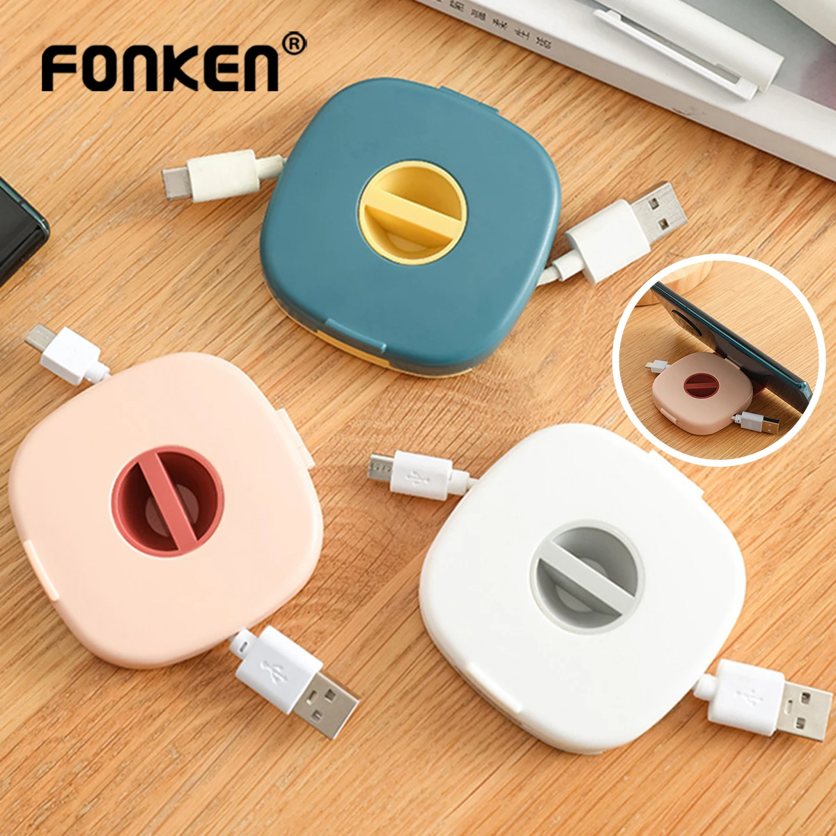 Compact Cable Organizer & Storage Solution - Round Retractable Cord Holder for Home, Office, and Classroom