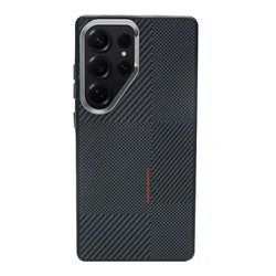 Premium Carbon Fiber Texture Alloy Lens Case with Magnetic Wireless Charging and Anti - Drop Protection - Galaxy S23 Ultra (GRAY)