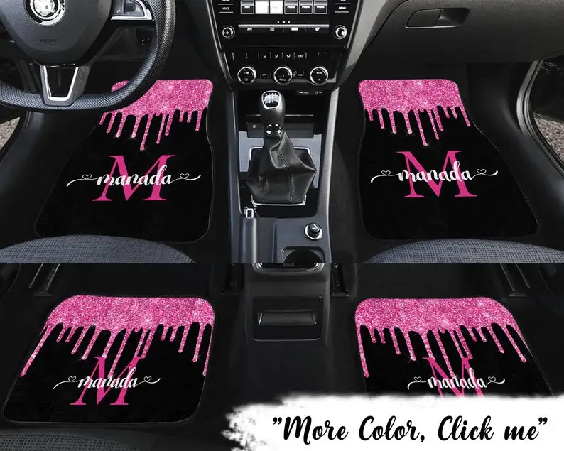 CustomNamePinkBlackMonogramSparkeCarFloorMatPersonalizedCar