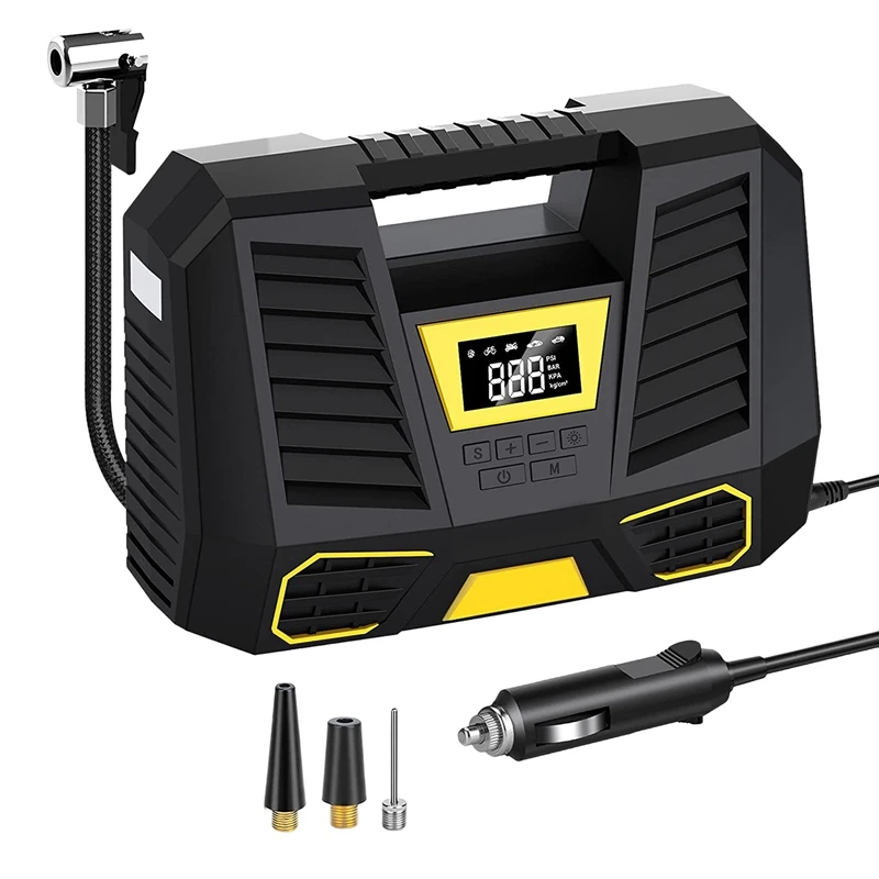 

100 Вт Воздушный компрессор высокой мощности, шиномонтажный насос 12 В постоянного тока, портативный автомобильный насос с цифровым манометром, экстренная светодиодная подсветка