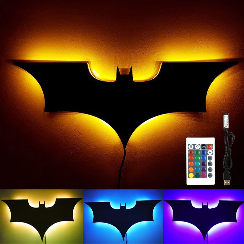 LED Light LED Wall Lamp Wall Light Creative 3D Bat Wall Lamp LED Mirror Light RGB Bedside Decorative Night Light with Remote Control for Bedroom Living Room Porch