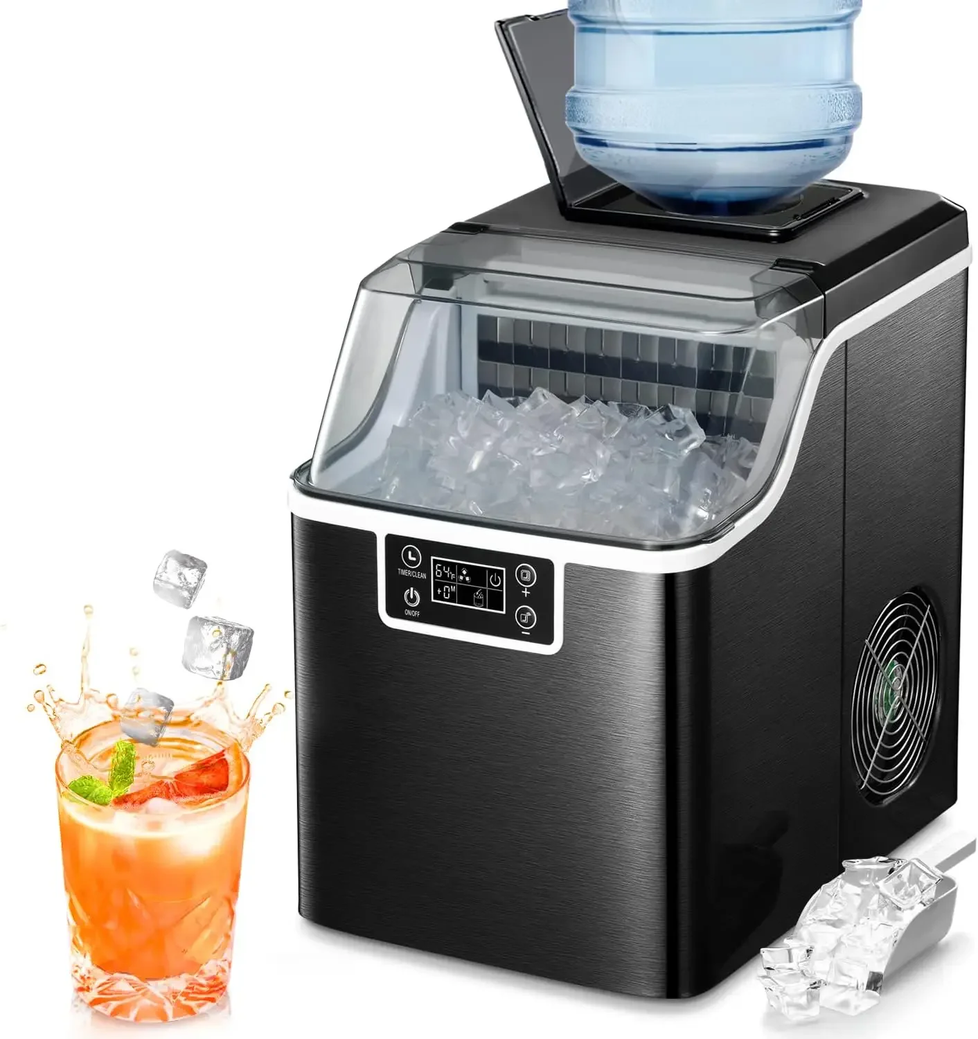 

Efficient High-Quality Countertop Self-Cleaning Ice Maker Machine with 2 Way Add, Produces 45 Lbs/Day, Includes 24Hrs Timer, Com