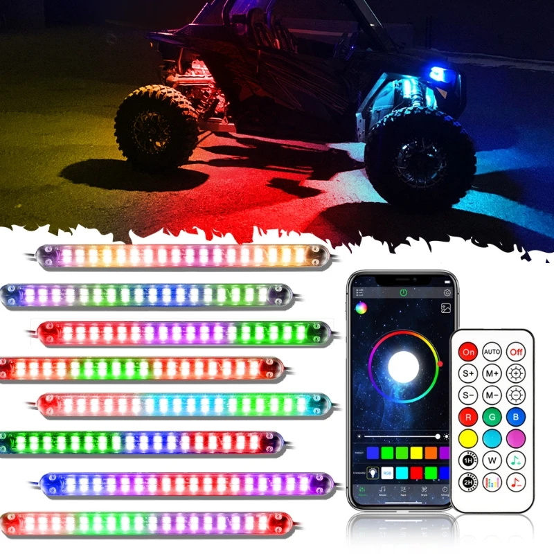 6/8 In 1 RGB Car Underglow Lights IP68 Waterproof Light Strips for