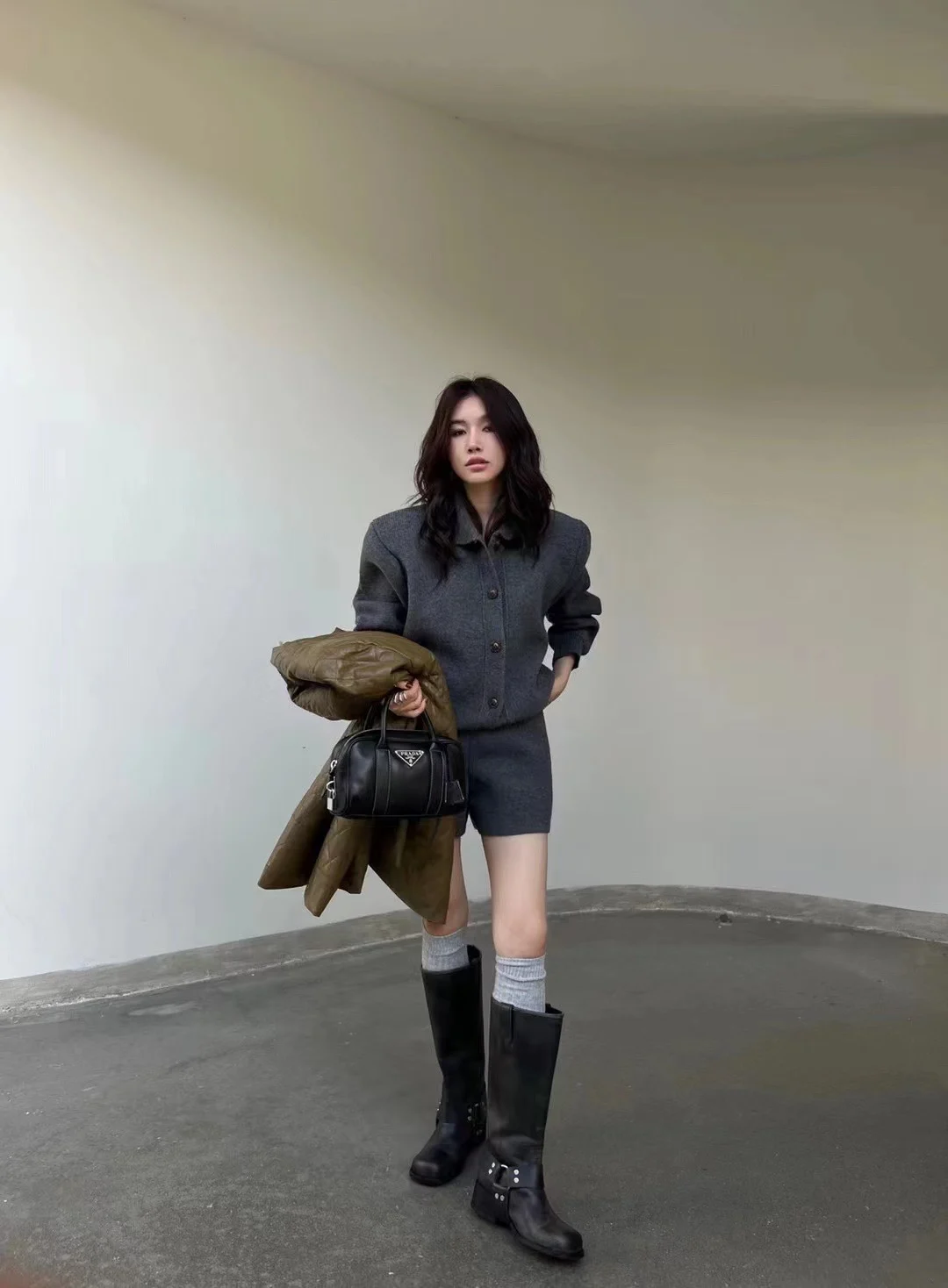 Autumn Winter New Two-piece Knitted Sets Single Breasted Sweater Top High Waist Shorts Korean Fashion Casual Outfits Solid Suit