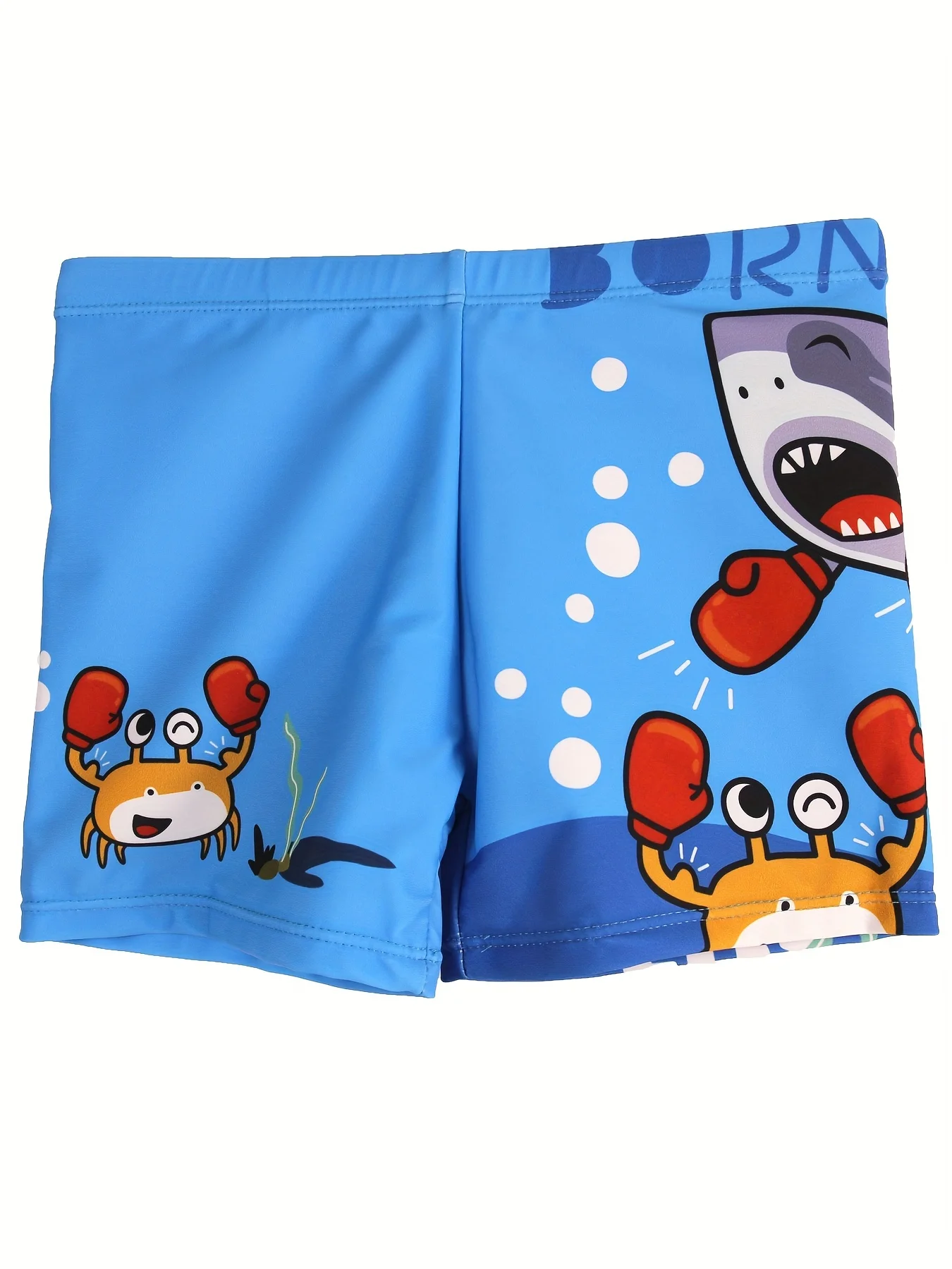 Boys Cartoon Boxing Crab And Shark Pattern Quick Dry Swim Trunks Elastic Waist Beach Shorts Swimwear For Summer Vacation