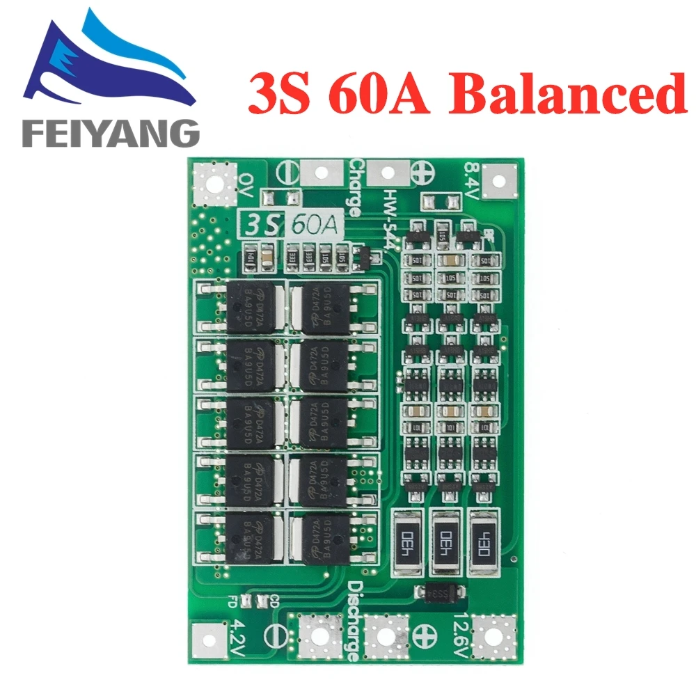 Lithium Battery Charger 3S/4S 25 40A 60A Li-ion Protection Board 18650 BMS Drill Motor 11.1V 12.6V/14.8V 16.8V Enhance/Balance