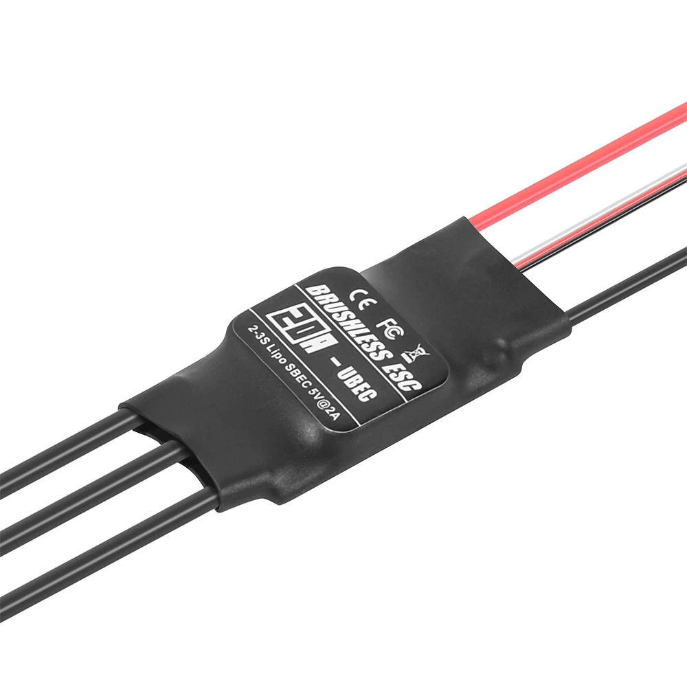 Contrôleur ESC 20A-80A pour micro moteur avec dissipateur thermique et câbles de sortie moteur.