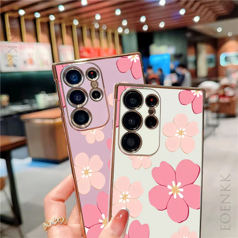Elegant Pink Floral Plating TPU Phone Case Cover