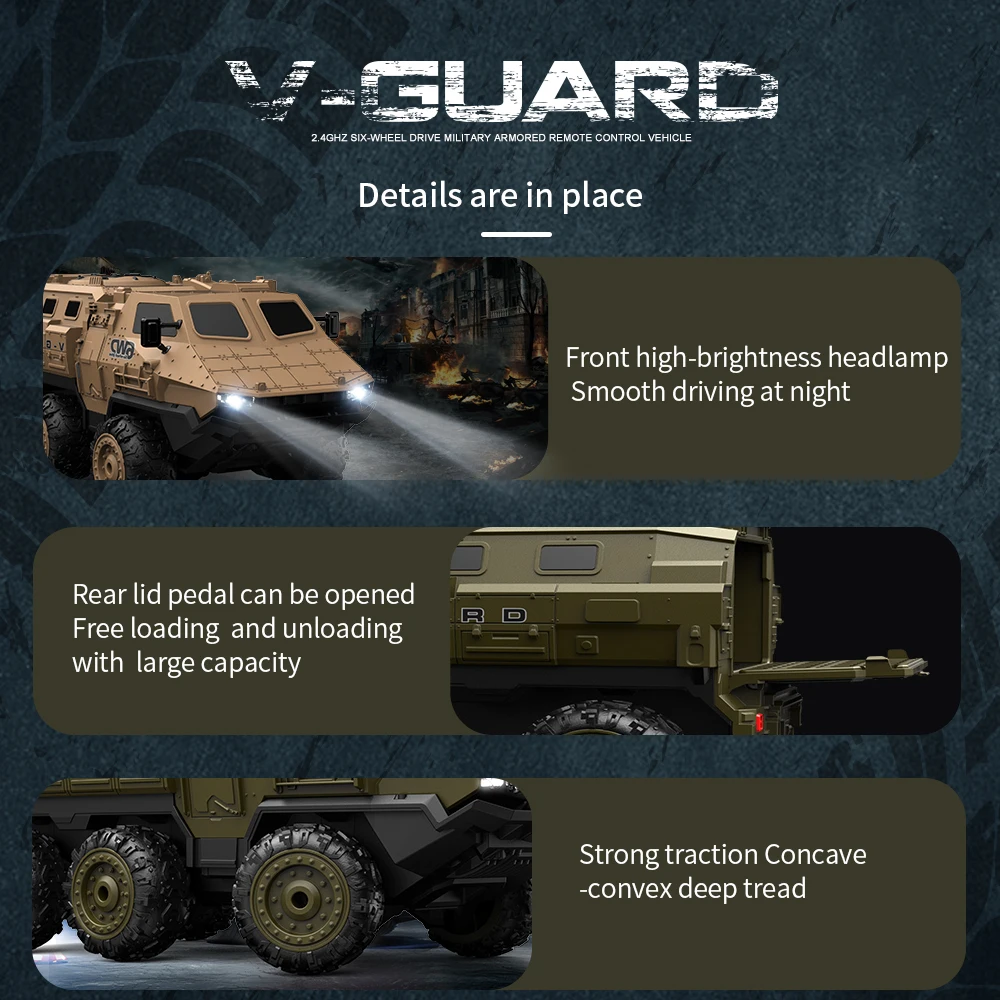 New 1:16 6WD Armored RC Car Simulation Military Transport Truck 360° Stunt High-speed Climbing 2.4G Remote Control Model Boy Toy 4