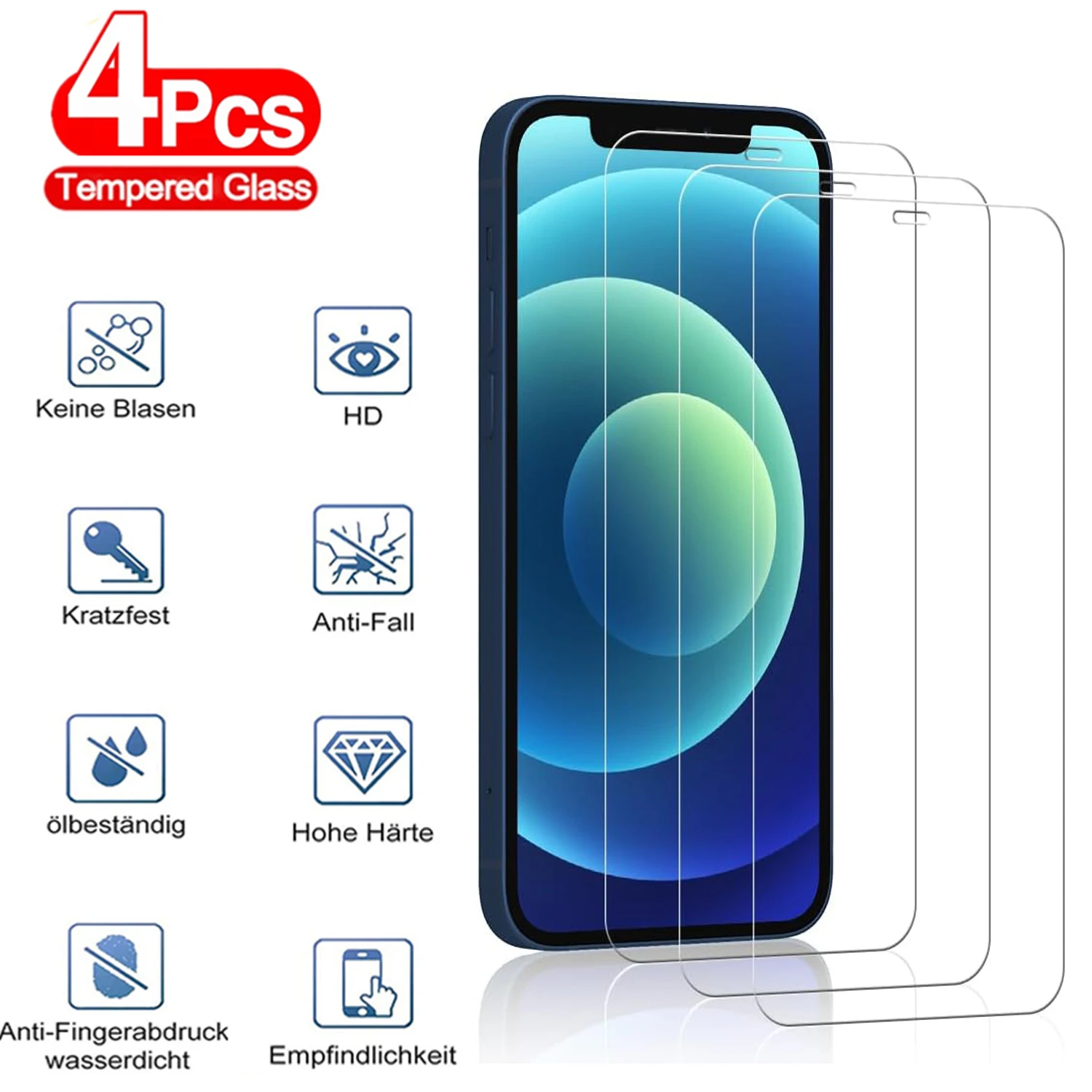 

4 шт. закаленное стекло для iPhone 15 14 13 12 11 Pro Max, Защита экрана для IPhone 6s 7 8 14 15 Plus SE XS Max XR 13 Mini, стекло