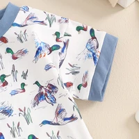 2024-04-01 Lioraitiin 0-18M Summer Baby Boy Romper Short Sleeve Crew Neck Duck Print Jumpsuit Clothes Casual Daily 5
