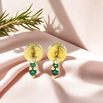2Pcs 18G Simple Elegant Stud Earrings,Hypoallergenic Noble Green Cubic Zirconia Piercing Jewelry Christmas Valentine's Day gifts