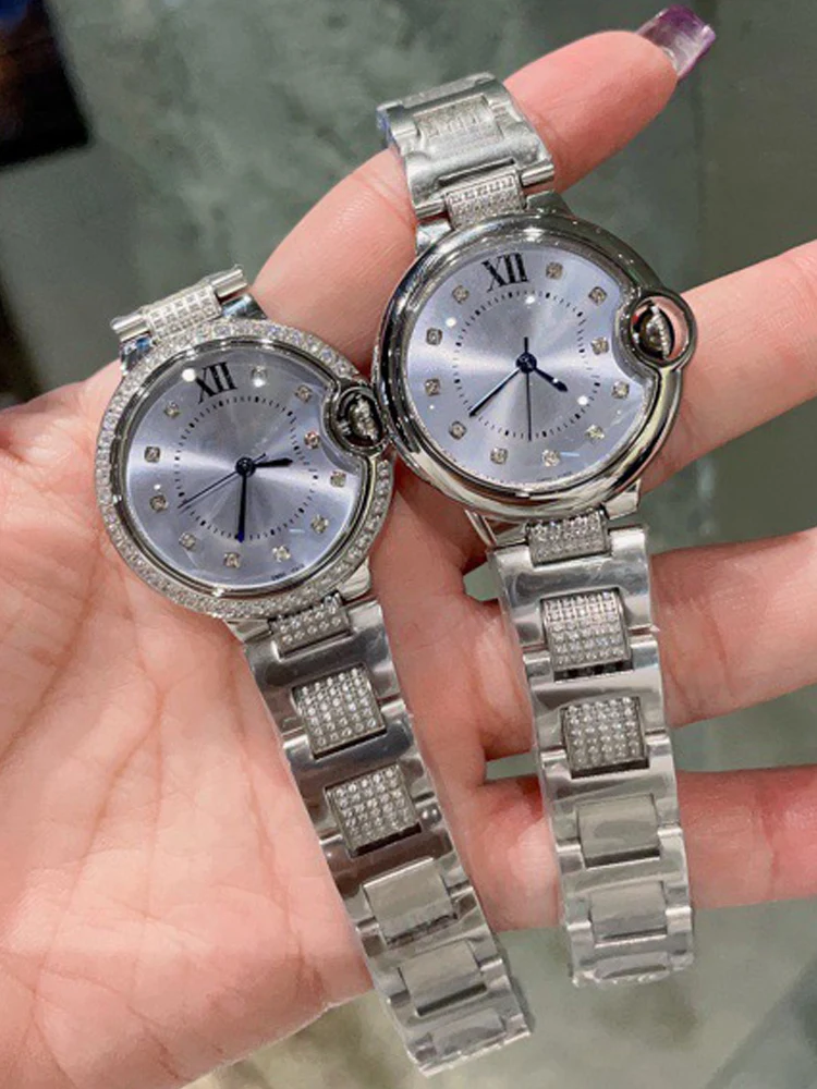 

Designer's vintage diamond-encrusted steel round dial quartz watch 2024 Women's new watch Fashion luxury Gold classic watch