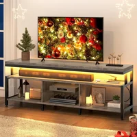 LED Television Stands w/Power Outlets for 70/65 inch,Industrial TV Stand,w/Open Storage TV Table,Center for Living Room, Gray 1