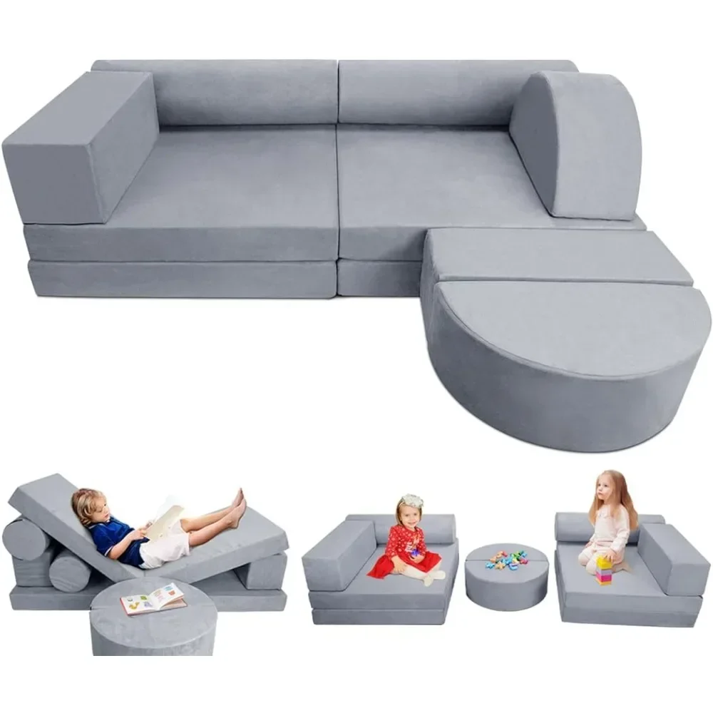 Kids Couch Sofa 10PCS, Premium Toddler Couch Fort for Child Teens, Modular Kids Couch ,for Bedroom, Playroom, Toy Living Room