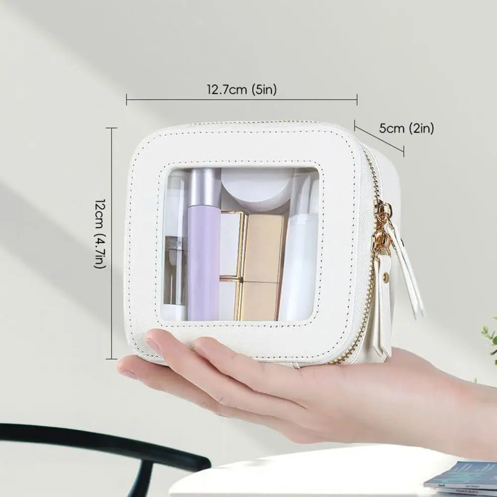 Tsa Approved Cosmetic Bag Waterproof Faux Leather Transparent Cosmetic Bag with Dual Zipper Closure for Outdoor Business Travel 5