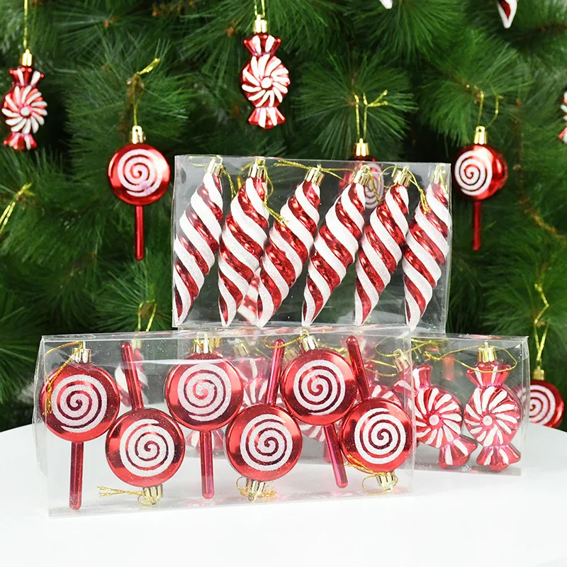 Christmas Decorations Plastic Colored Candy Ball Hanging Ornaments Christmas Tree Candy Lollipop Pendants New Year Noel Decor