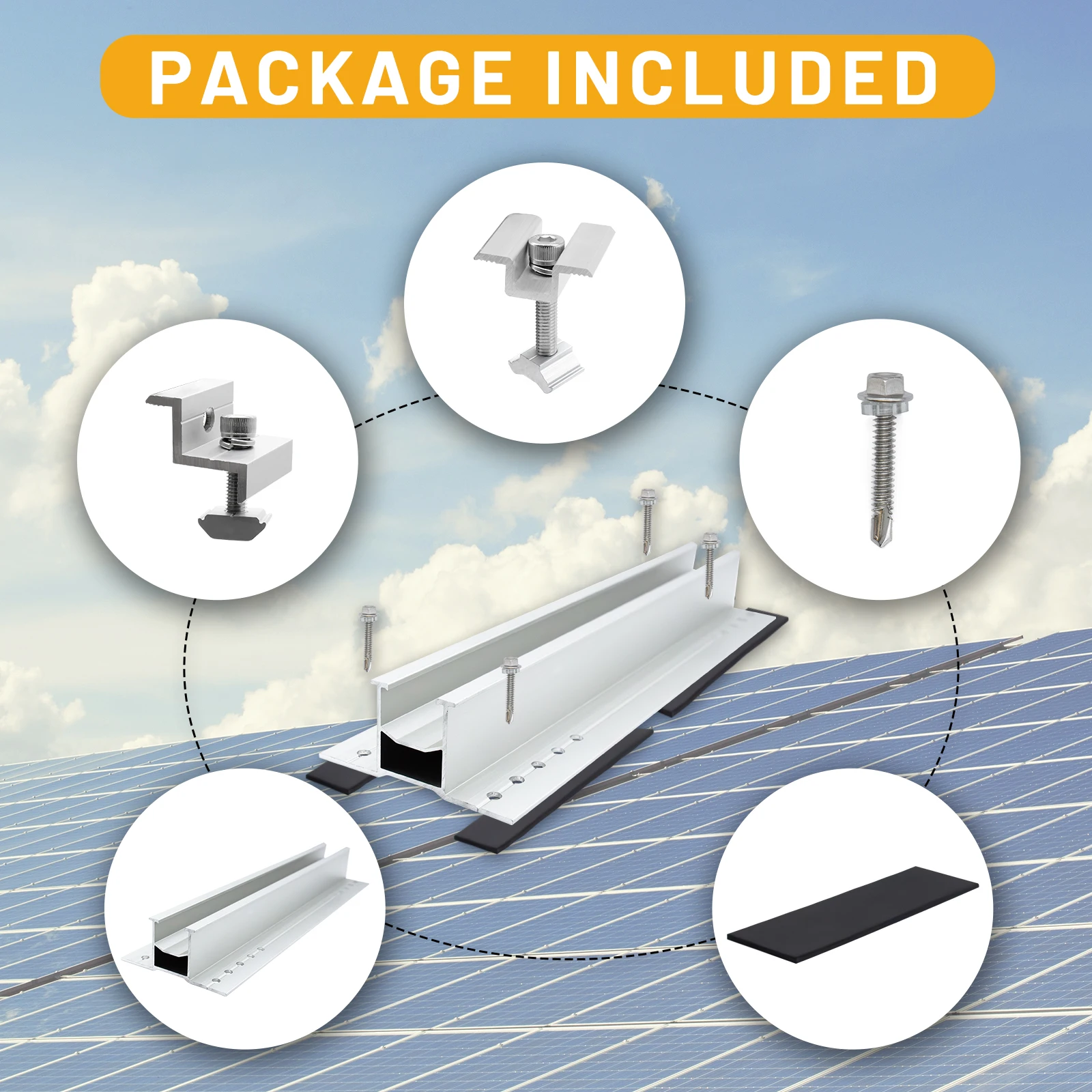 Solar Panel Roof Module Aluminum Mounting Bracket Rail Set for Pv Solar Panel 4/6Pcs