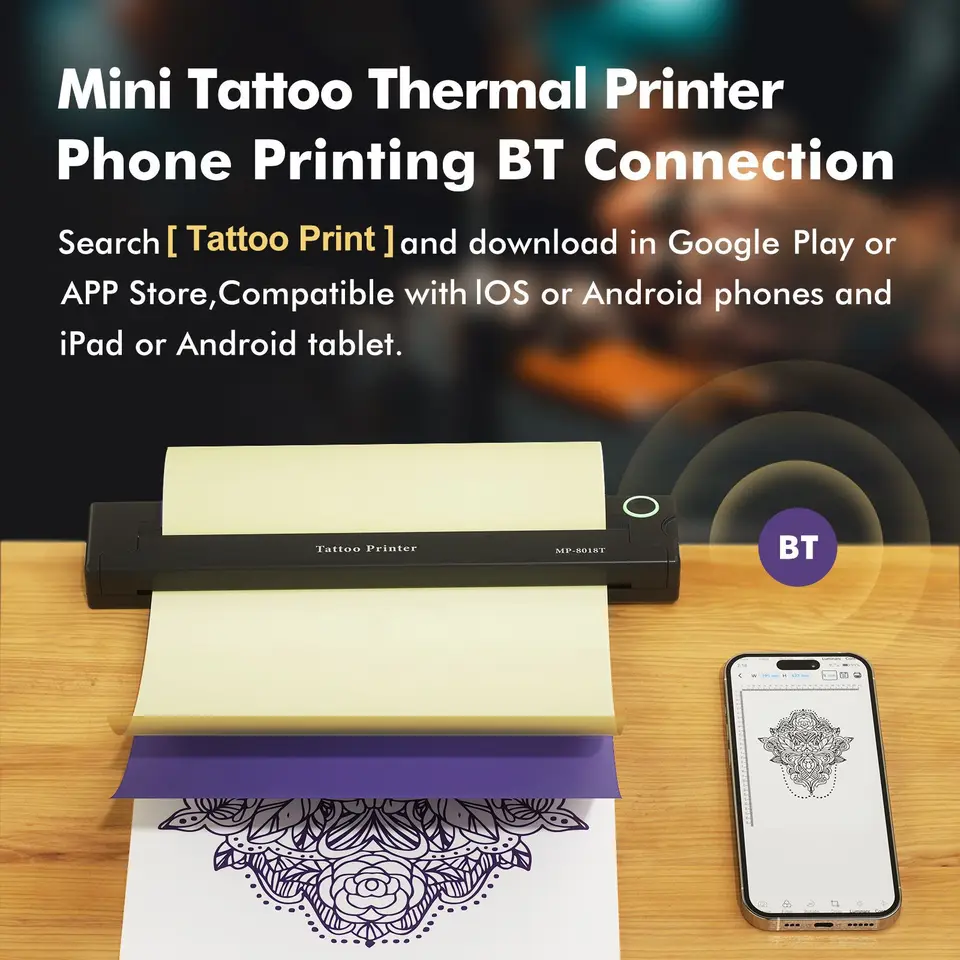 A4 対応 ポータブルサーマルプリンター ワイヤレス タトゥー転写対応 ポータブル入れ墨転写プリンター,A4サイズ,ミニ,ワイヤレス